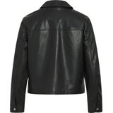 Leren Jas - Ronde Hals - Lange Mouwen - Knoopsluiting - Voorzakken - Zwart - 100% Polyester