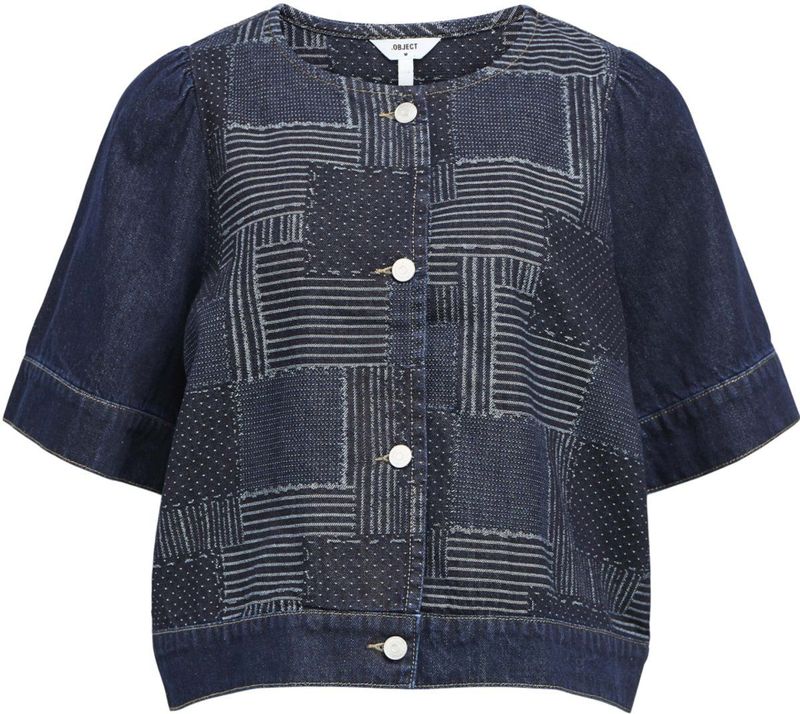 Object - Blouse - Dark Blue Denim - Regular Fit - Korte Mouwen