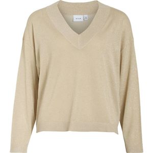 Vila - Viginny V-neck Glitter Knit Top - Frosted Almond/Light Gold - Dames
