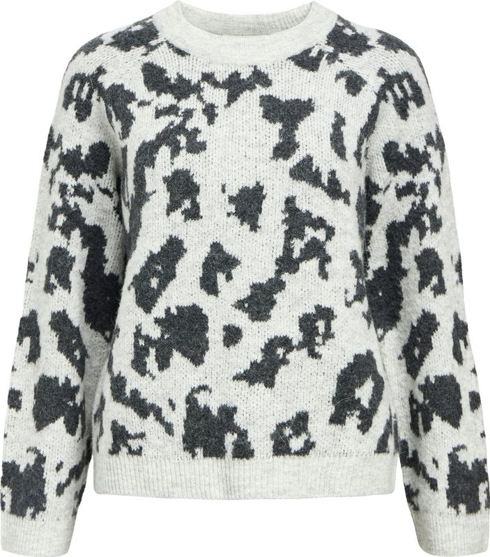 Object - Objdiana Ls Re O-neck Knit Noos - Trui - Light Grey Mela/dgm Graphic - Dames