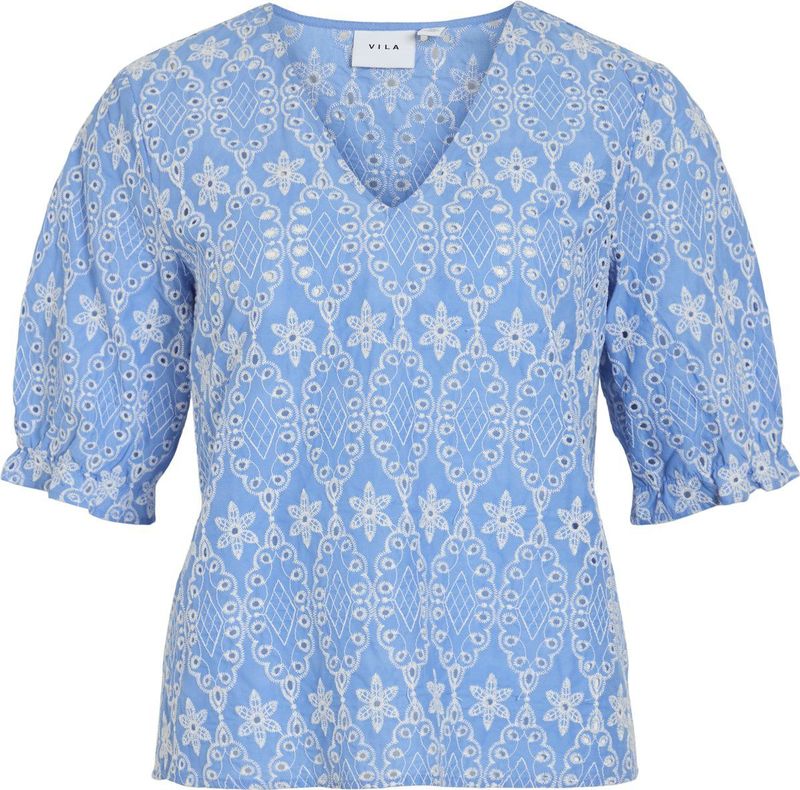 Vila - Top - Blauw Dessin - 100% Katoen