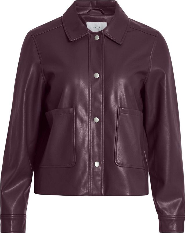 Vila - Vihellium Short Jacket - Damesjas - Dieppaarse - Imitatieleer