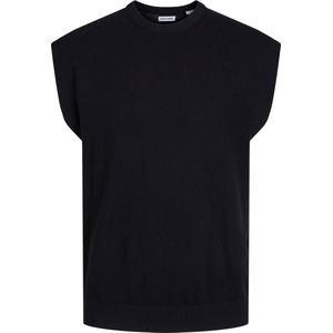 JACK & JONES Emil knit vest slim fit, heren spencer viscosemengsel met O-hals, zwart