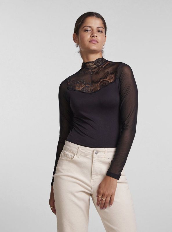 Pieces - Aansluitende Kanten Bodystocking - Zwart - 92% Nylon 8% Elastane