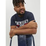 Heren JACK & JONES Logo T-Shirt Grote Maat Ronde hals Korte mouw Shirt Plus Size JJECORP, Colour:Dark blue-2, Size:3XL