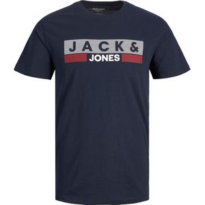 Heren JACK & JONES Logo T-Shirt Grote Maat Ronde hals Korte mouw Shirt Plus Size JJECORP, Colour:Dark blue-2, Size:3XL