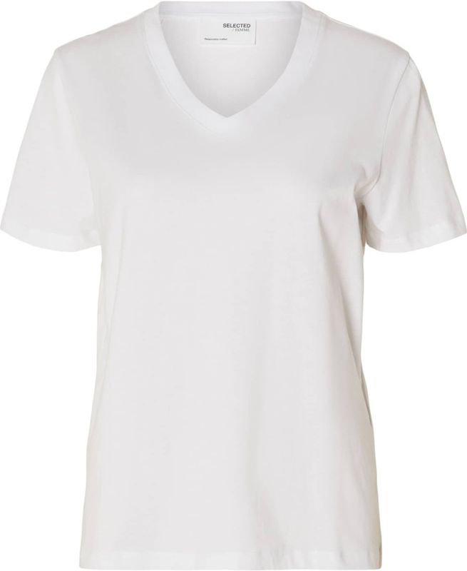 Selected Essential T-shirt Met Korte Mouwen En V-hals Wit M Vrouw