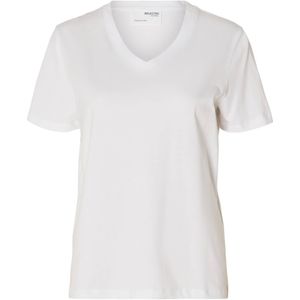Selected Essential T-shirt Met Korte Mouwen En V-hals Wit Vrouw