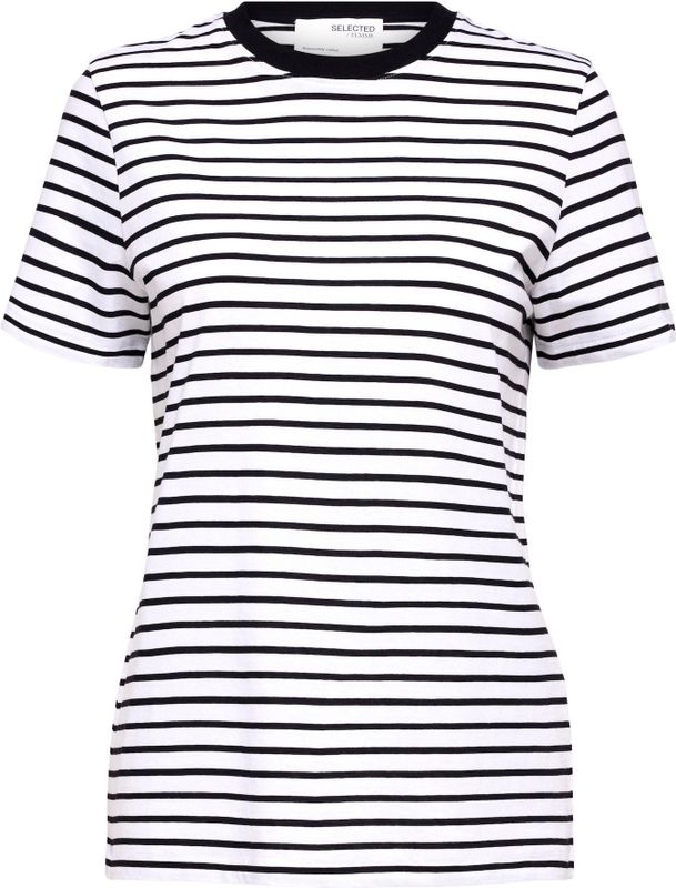SELECTED FEMME Gestreept T-shirt SLFMYESSENTIAL van Biologisch Katoen Zwart/ Wit