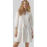 Damen - Korte Crepe Jurk - Wit - 3/4 Mouw - Zomerjurk