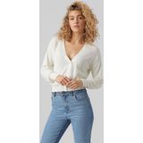 Vero Moda - Vmnewlexsun Ls Short V-neck Car - Vest - Snow White - 50% Viscose Lenzing Ecovero, 25% Acryl, 25% Katoen
