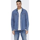 Only & Sons - Vrijetijdshemd - Blauw - Regular Fit - Heren - Katoen - Knoopsluiting - Lange Mouwen
