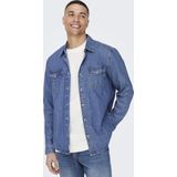 Only & Sons - Vrijetijdshemd - Blauw - Regular Fit - Heren - Katoen - Knoopsluiting - Lange Mouwen