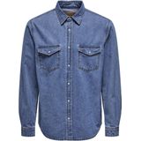 Only & Sons - Vrijetijdshemd - Blauw - Regular Fit - Heren - Katoen - Knoopsluiting - Lange Mouwen