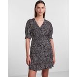 PIECES - Wikkeljurk - Zwart - Viscose - Kort - Korte Mouwen - V-hals - Stippenprint