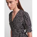 PIECES - Wikkeljurk - Zwart - Viscose - Kort - Korte Mouwen - V-hals - Stippenprint