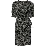 PIECES - Wikkeljurk - Zwart - Viscose - Kort - Korte Mouwen - V-hals - Stippenprint