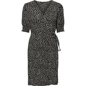 PIECES - Wikkeljurk - Zwart - Viscose - Kort - Korte Mouwen - V-hals - Stippenprint