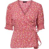 Pieces - Tala Noos BC - Dameshemd - Wikkelvormige Top - V-hals - Korte Mouw