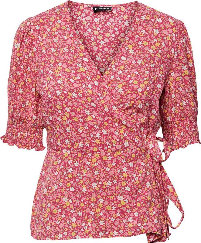 Pieces - Tala Noos BC - Dameshemd - Wikkelvormige Top - V-hals - Korte Mouw