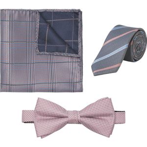 Jack & Jones Jacril Summer Giftbox stropdas en vlinderdas voor heren, prism roze/detail: tie - Hankie W. Checks - Bowtie, één maat, Prism Pink/Detail: tie - Hankie W. Checks - Bowtie