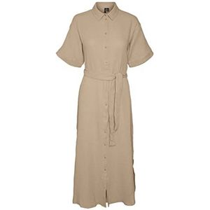 VERO MODA Vmnatali Nia 2/4 Calf Shirt Dress Wvn Damesjurk, Ierse crème