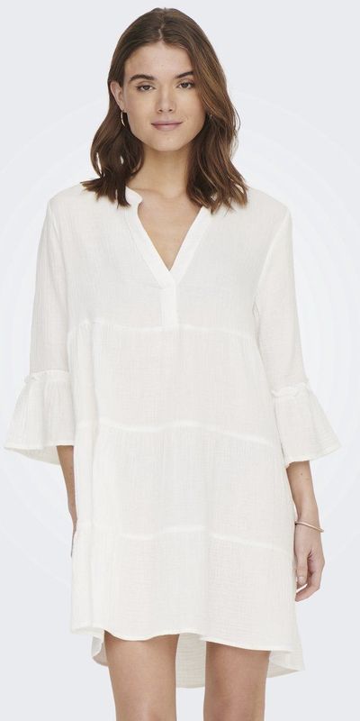 ONLY - ONLTHYRA PEPLON Jurk - Cloud Dancer - Jersey - Vrouwen