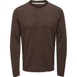 ONSNIGUEL 12 Stripe Crew Knit, Hot Fudge/Stripes: zilveren voering, L