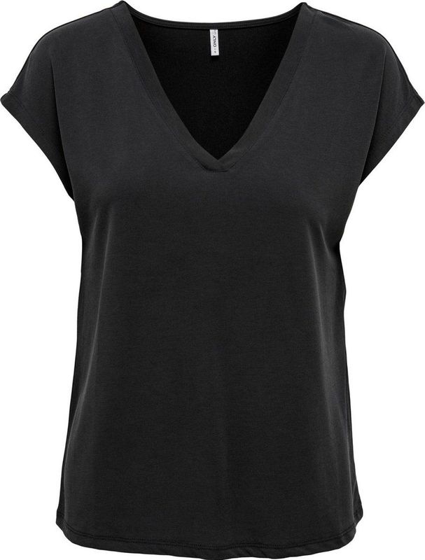 ONLY - T-shirt - Zwart - Modal - Korte Mouwen - V-hals