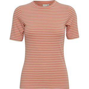 Ichi T-shirt Ihmira Ss 20120937 202998 Hot Coral Stripe Dames