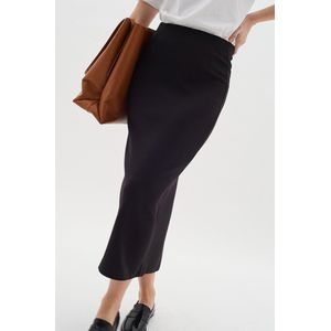 InWear - Pencil Rok - Zwart - Brede Elastische Tailleband - Split Achterkant