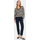 Gebreide Trui - Gestreept - Knitwear - V-hals - Lange Mouw