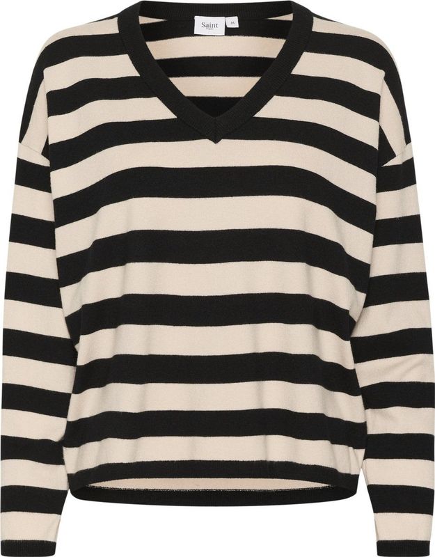 Gebreide Trui - Gestreept - Knitwear - V-hals - Lange Mouw