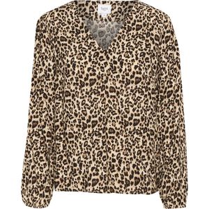 Saint Tropez - Luipaardprint V-Hals Blouse - Bruin - Lange Mouwen