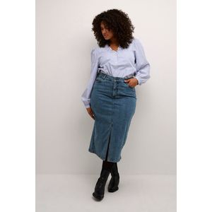 Kaffe Curve Plus-Size damesrok midi-lengte denim hoge taille zakken, Blauwe Denim, 44 grote maten