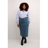 Kaffe Curve Plus-Size damesrok midi-lengte denim hoge taille zakken, Blauwe Denim, 44 grote maten