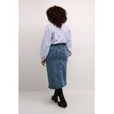 Kaffe Curve Plus-Size damesrok midi-lengte denim hoge taille zakken, Blauwe Denim, 44 grote maten