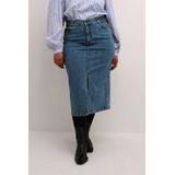 Kaffe Curve Plus-Size damesrok midi-lengte denim hoge taille zakken, Blauwe Denim, 44 grote maten