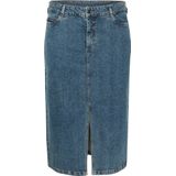 Kaffe Curve Plus-Size damesrok midi-lengte denim hoge taille zakken, Blauwe Denim, 44 grote maten