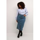 Kaffe Curve Plus-Size damesrok midi-lengte denim hoge taille zakken, Blauwe Denim, 44 grote maten