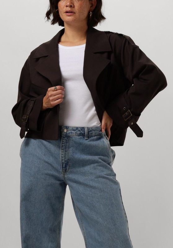 My Essential Wardrobe, Jassen, Dames, Bruin, L, Cropped Sillemw Jas
