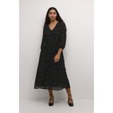 Kaffe - Jurk 'Sally' - Zwart/Wit - Jerseyjurk - 3/4 Lengte - V-hals