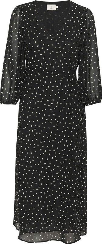 Kaffe - Jurk 'Sally' - Zwart/Wit - Jerseyjurk - 3/4 Lengte - V-hals