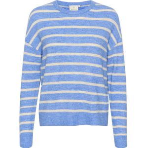 KAFFE Damestrui met ronde hals, regular fit, gestreept, lange mouwen, heuplengte, blauwe melange/beige strepen, M, Blue Melange/Beige Stripe, M
