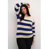 KAFFE - CURVE - Trui - Beige - Donkerblauw - Aansluitende Pasvorm