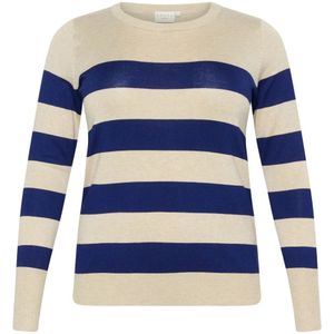 KAFFE - CURVE - Trui - Beige - Donkerblauw - Aansluitende Pasvorm