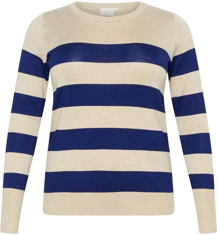 KAFFE - CURVE - Trui - Beige - Donkerblauw - Aansluitende Pasvorm