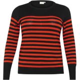 Kaffe Curve Kaffe Curve Plus-size damestrui, gestreept, regular fit, ronde hals, strak, gebreide damestrui, zwart/rode streep