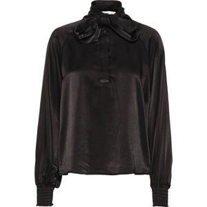 My Essential Wardrobe - Estelle - Blouse - Zwart - Satijn, Elastische Taille, Knoopsluiting
