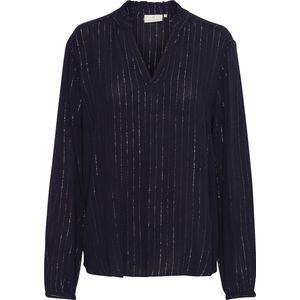 Blouse - Krijtstrepen - Viscose - Glitterend - Lichte Stof - Opstaande Kraag